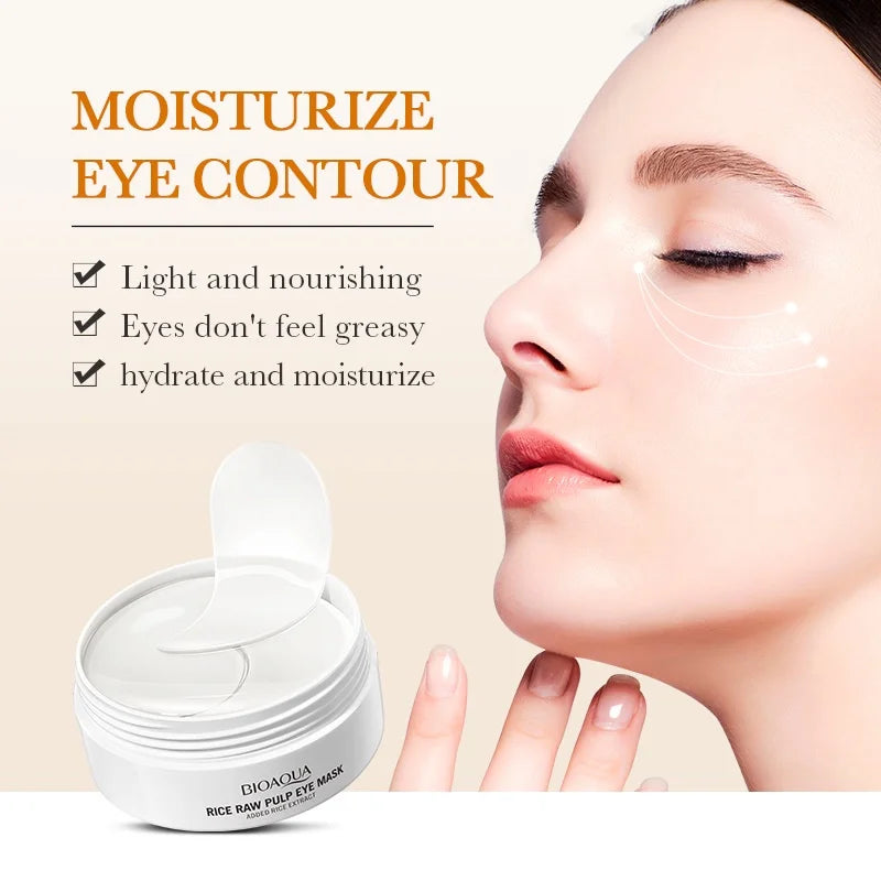 BIOAQUA Rice Pulp Eye Mask – 60pcs Anti-Dark Circles & Firming Moisturizing Eye Care