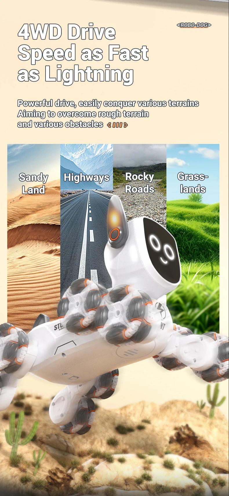 Smart RC Robot Dog – 8-Wheel 4WD Stunt Toy with 360° Rotation & Music