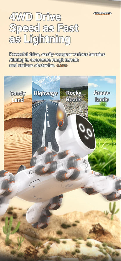 Smart RC Robot Dog – 8-Wheel 4WD Stunt Toy with 360° Rotation & Music