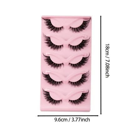 5 Pairs Cat Eye Faux Mink Lashes – Natural Long Winged Manga Style