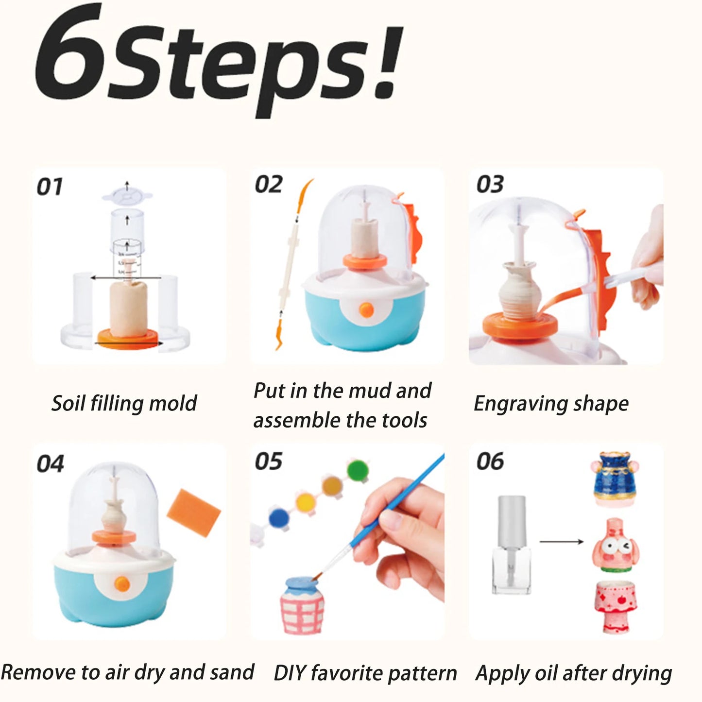 Kids Power Pottery Wheel Toy Electric DIY Clay Sculpting Activity Pottery Maker Machine Educational Pottery Toy Toddlers