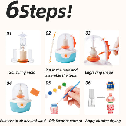 Kids Power Pottery Wheel Toy Electric DIY Clay Sculpting Activity Pottery Maker Machine Educational Pottery Toy Toddlers