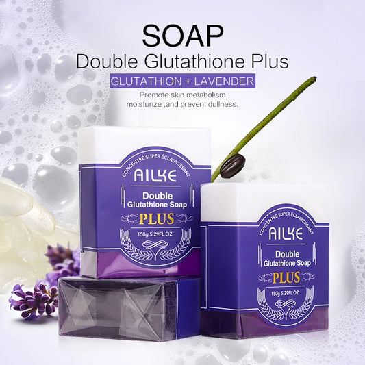 AILKE Double Glutathione Whitening Soap Bar: Deep Cleanse & Dark Spot Remover for Face & Body (Lavender Scent, 150g)