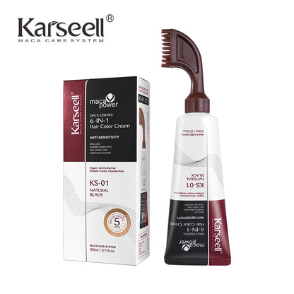Karseell 6-IN-1 White Hair Dye Cream – Natural Black & Brown Hair Color for Men & Women, Easy Comb-In