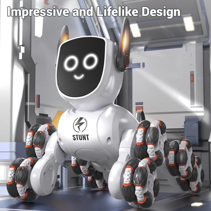 Smart RC Robot Dog – 8-Wheel 4WD Stunt Toy with 360° Rotation & Music