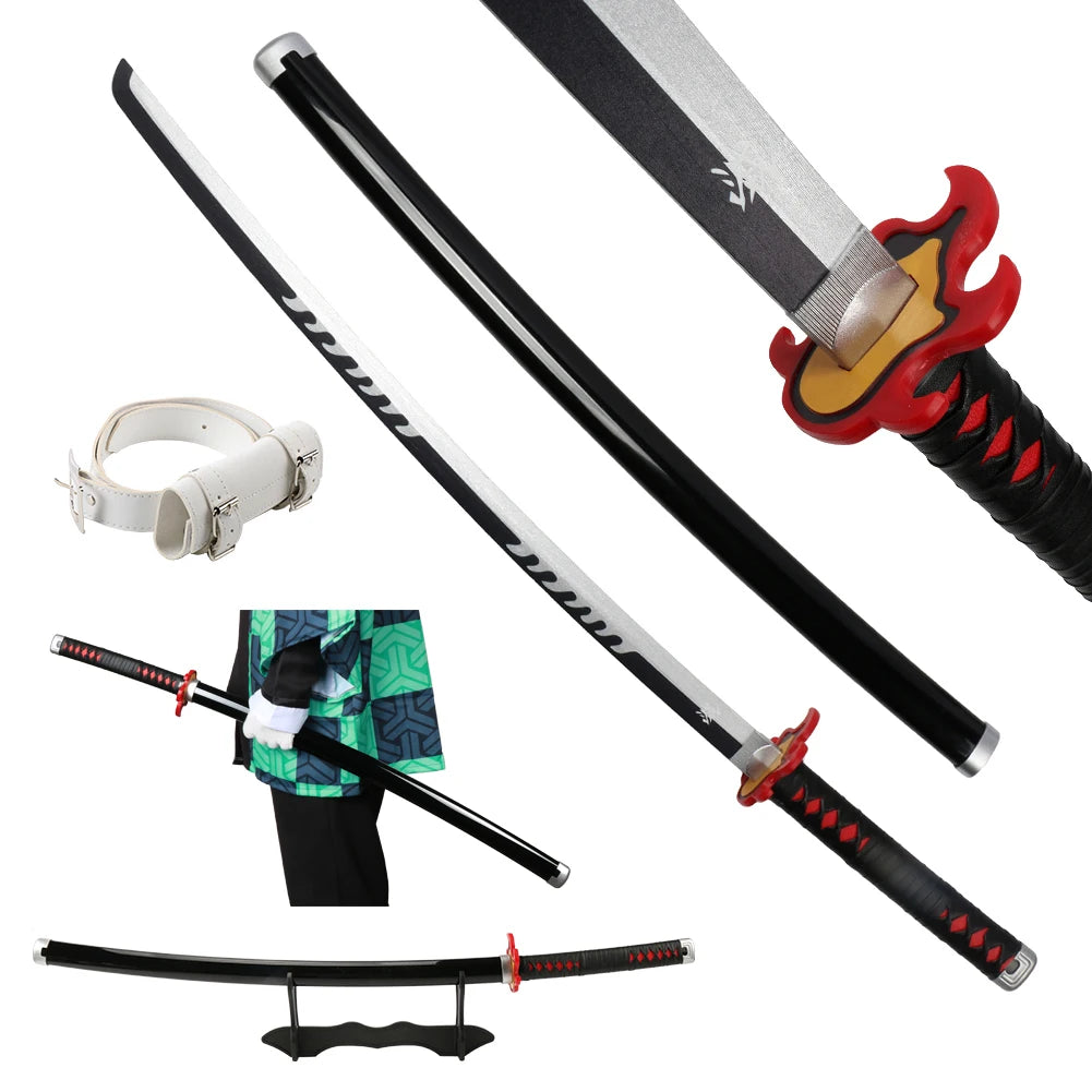 41 inch Demon Slayer Samurai Katana Sword With Belt And Holder Tanjiro Halloween Cosplay Props Decoration