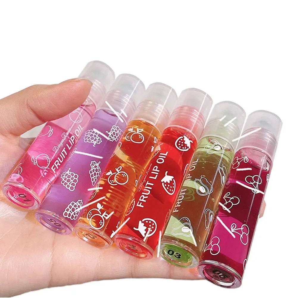 6 Colors Roll-on Fruit Essence Lip Balm – Hydrating Transparent Lip Oil & Gloss