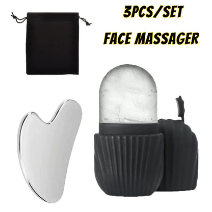 1/3PCS Ice Face Roller & Stainless Steel Gua Sha Board Set