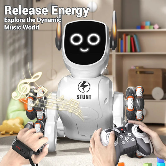 Smart RC Robot Dog – 8-Wheel 4WD Stunt Toy with 360° Rotation & Music