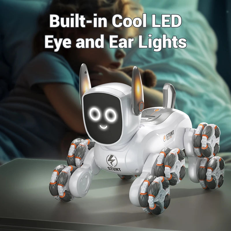 Smart RC Robot Dog – 8-Wheel 4WD Stunt Toy with 360° Rotation & Music
