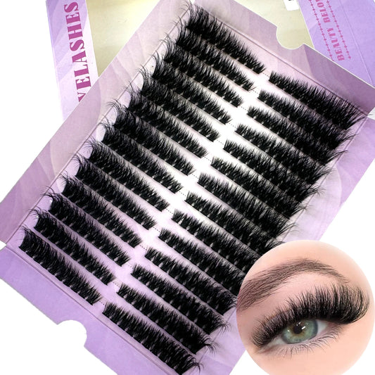 14-Row Fluffy Cat Eye Lash Clusters – Thick Volume Individual Extensions