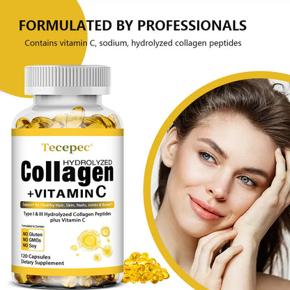 Collagen Peptides Capsules with Vitamin C – Hair, Skin, Nails, Joints & Bones Support