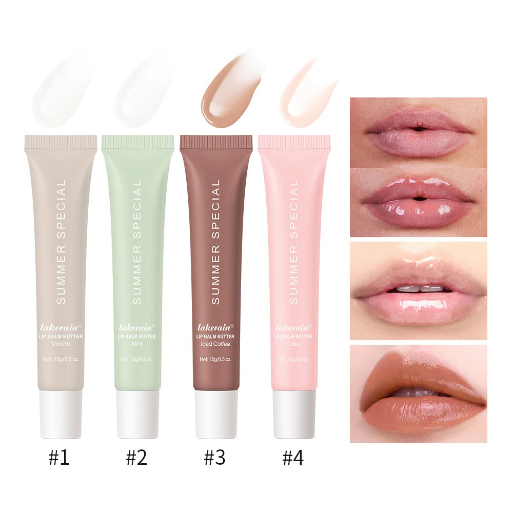 Summer Lip Balm & Moisturizing Lip Gloss – Transparent Lip Oil with Vanilla, Mint & Iced Coffee Scents