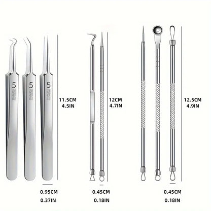 Stainless Steel Blackhead Removal Tool Set – Tweezers, Clips & Acne Needles for Facial Care
