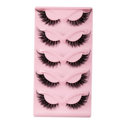 5 Pairs Cat Eye Faux Mink Lashes – Natural Long Winged Manga Style