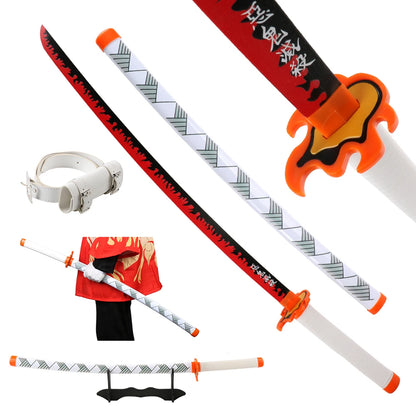 41 inch Demon Slayer Samurai Katana Sword With Belt And Holder Tanjiro Halloween Cosplay Props Decoration