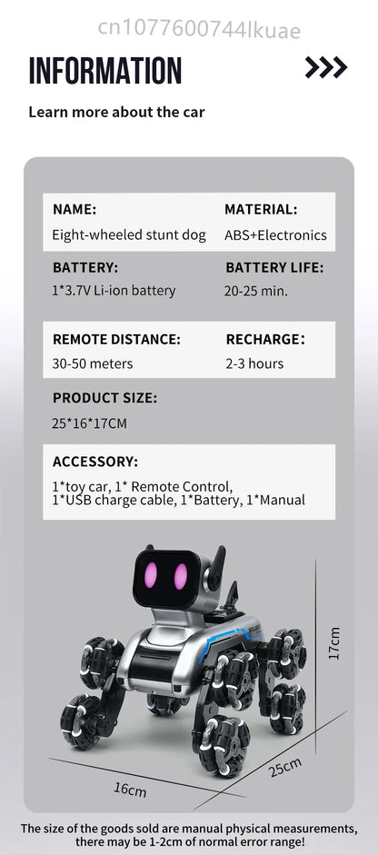 Smart RC Robot Dog Toy – Electric Stunt Pet with 8-Wheel Drift