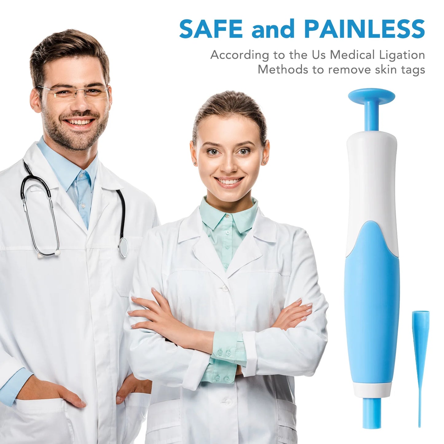 2-IN-1 Auto Skin Tag Removal Tool Kit – Painless Mole & Wart Remover with Cleansing Swabs