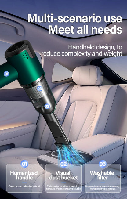 Car and home dual-purpose cordless vacuum cleaner, 3-in-1 rechargeable powerful handheld vacuum cleaner, 2000*2 battery