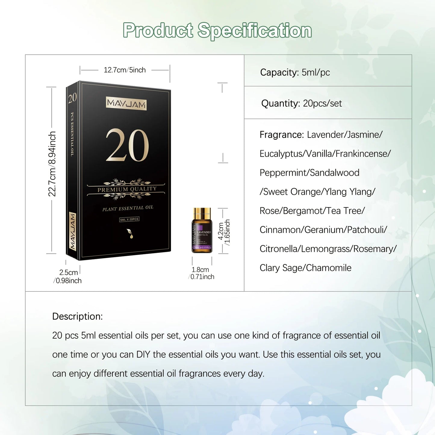MAYJAM 20pcs Essential Oils Gift Set – Pure Natural Aromatherapy Kit