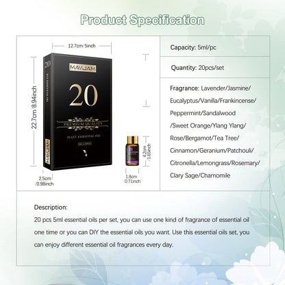 MAYJAM 20pcs Essential Oils Gift Set – Pure Natural Aromatherapy Kit