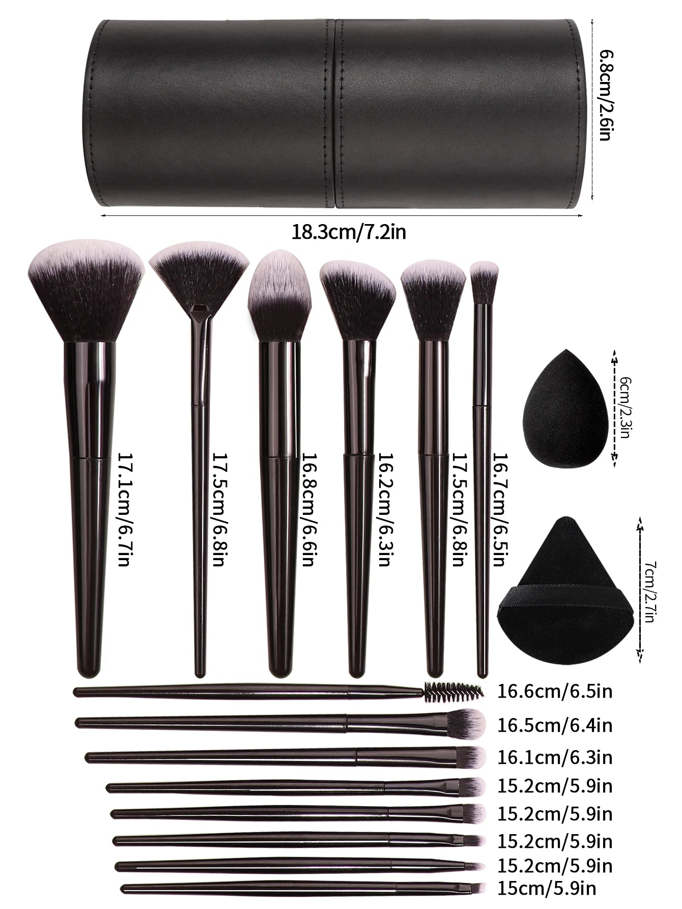 Black Professional Makeup Brush Set – Soft Foundation, Blush & Eyeshadow Brushes
