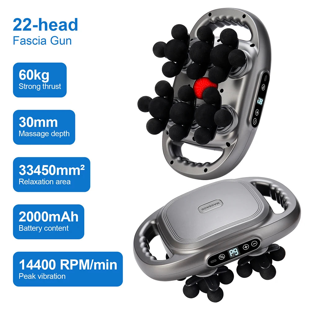 22-Head Fascia Gun – High Frequency Vibration Massage Gun