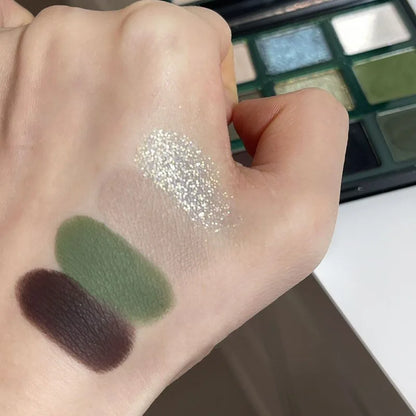 9-Color Eyeshadow Palette – Olive Green Smoky Pearlescent & Matte Makeup