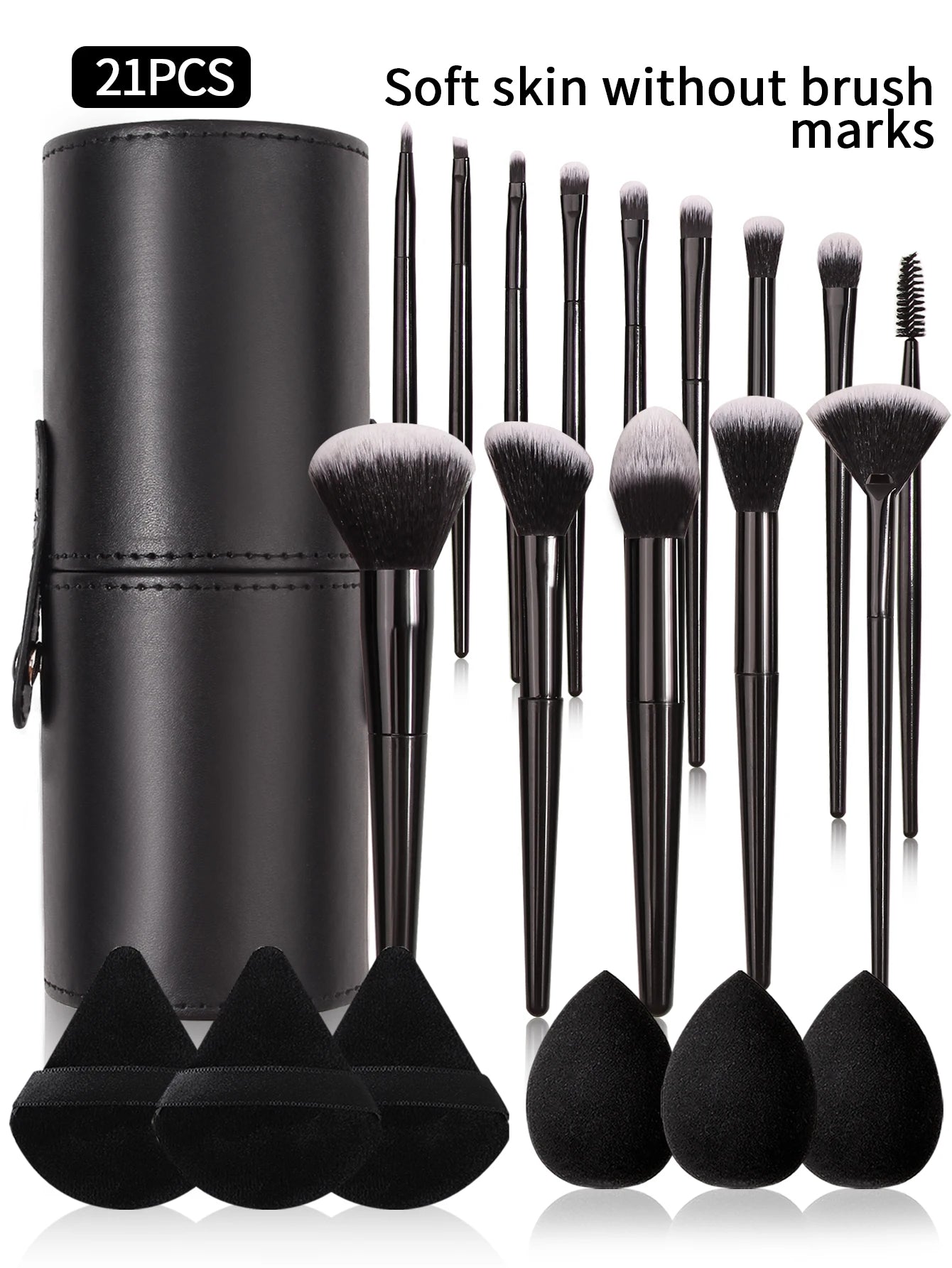 Black Professional Makeup Brush Set – Soft Foundation, Blush & Eyeshadow Brushes