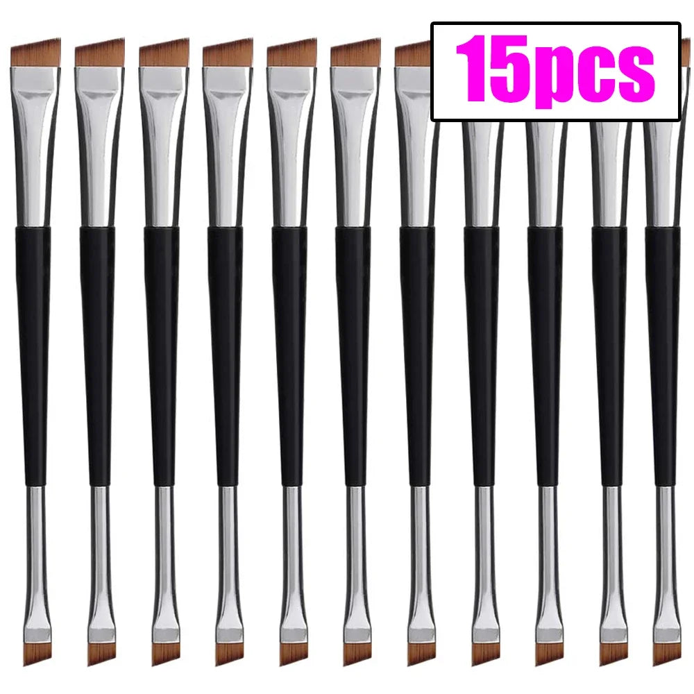 Professional Eyebrow & Eyeliner Brush Set – 15pcs Double-Headed