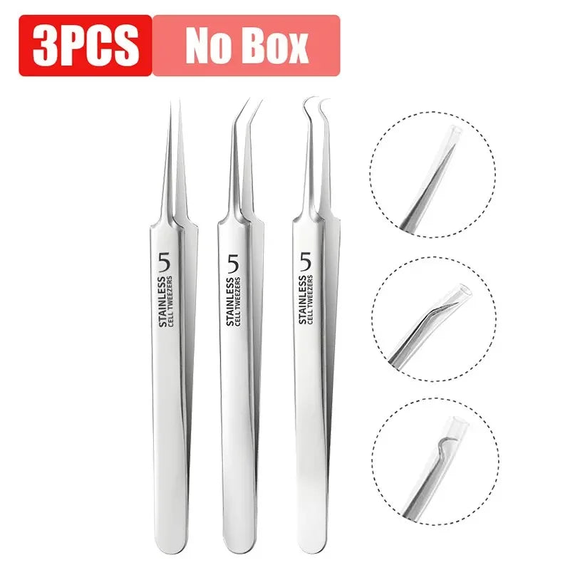 Stainless Steel Blackhead Removal Tool Set – Tweezers, Clips & Acne Needles for Facial Care