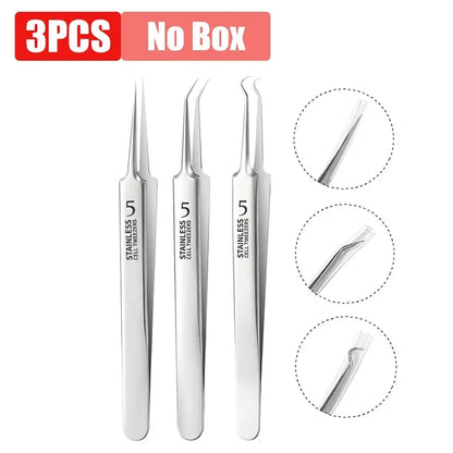 Stainless Steel Blackhead Removal Tool Set – Tweezers, Clips & Acne Needles for Facial Care