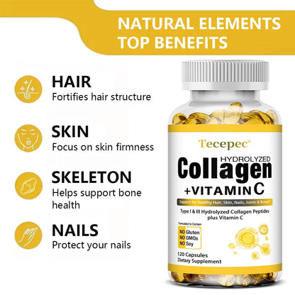Collagen Peptides Capsules with Vitamin C – Hair, Skin, Nails, Joints & Bones Support