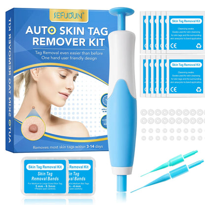 2-IN-1 Auto Skin Tag Removal Tool Kit – Painless Mole & Wart Remover with Cleansing Swabs