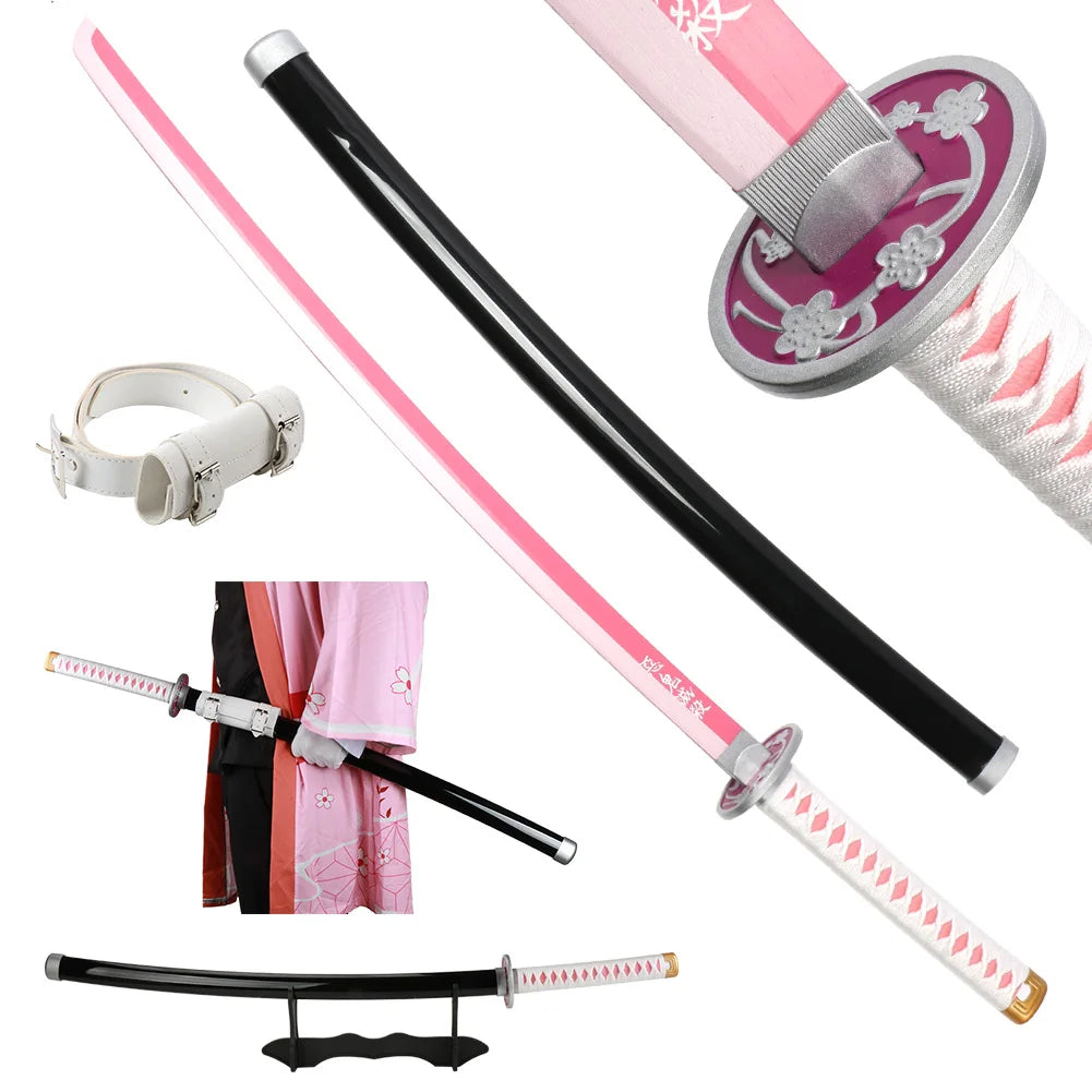 41 inch Demon Slayer Samurai Katana Sword With Belt And Holder Tanjiro Halloween Cosplay Props Decoration
