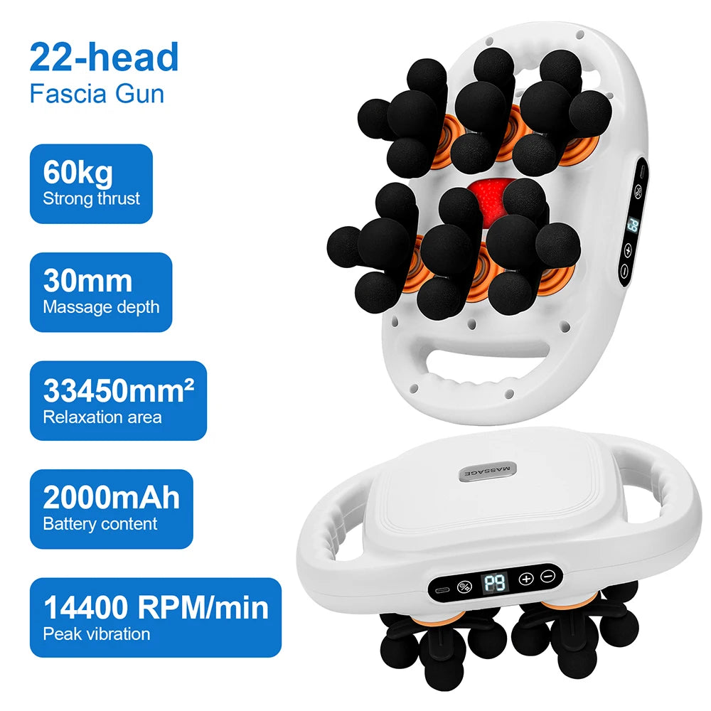 22-Head Fascia Gun – High Frequency Vibration Massage Gun