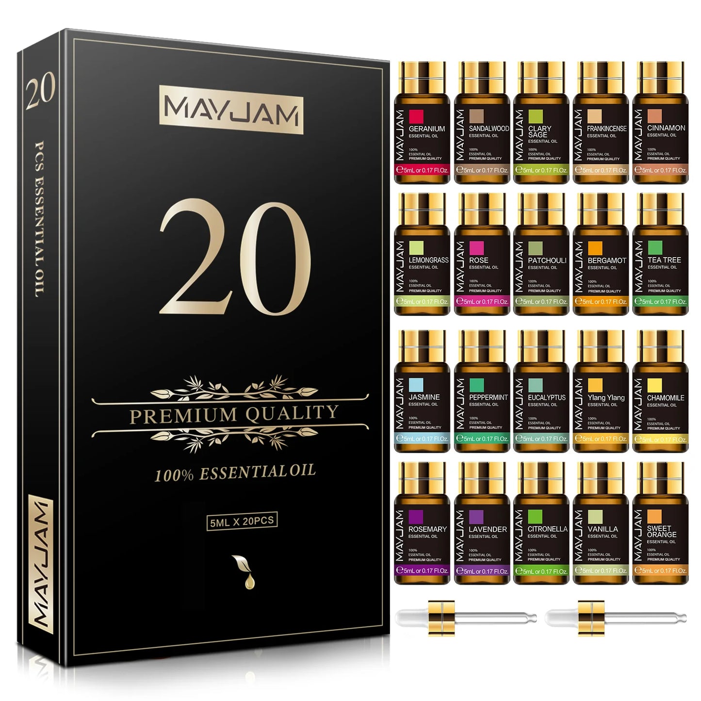 MAYJAM 20pcs Essential Oils Gift Set – Pure Natural Aromatherapy Kit