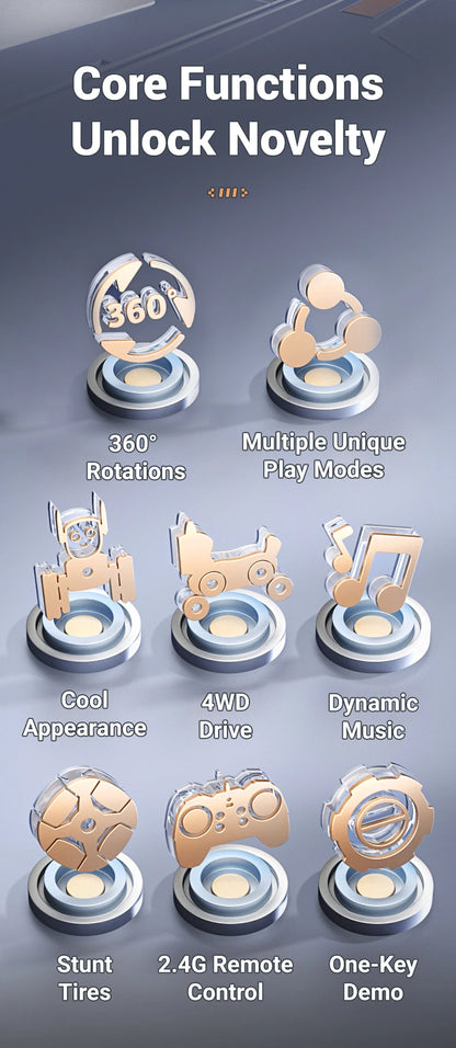 Smart RC Robot Dog – 8-Wheel 4WD Stunt Toy with 360° Rotation & Music