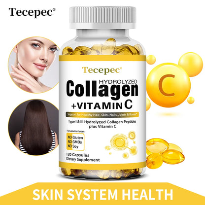 Collagen Peptides Capsules with Vitamin C – Hair, Skin, Nails, Joints & Bones Support