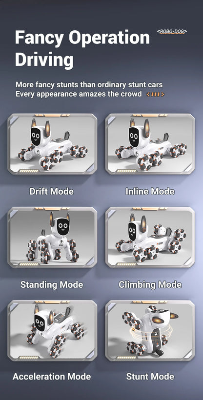 Smart RC Robot Dog – 8-Wheel 4WD Stunt Toy with 360° Rotation & Music