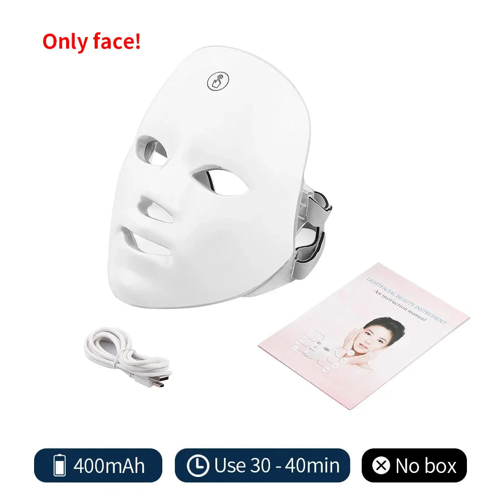 Wireless 7-Color LED Facial & Neck Beauty Machine – Skin Tightening & Rejuvenation Mask