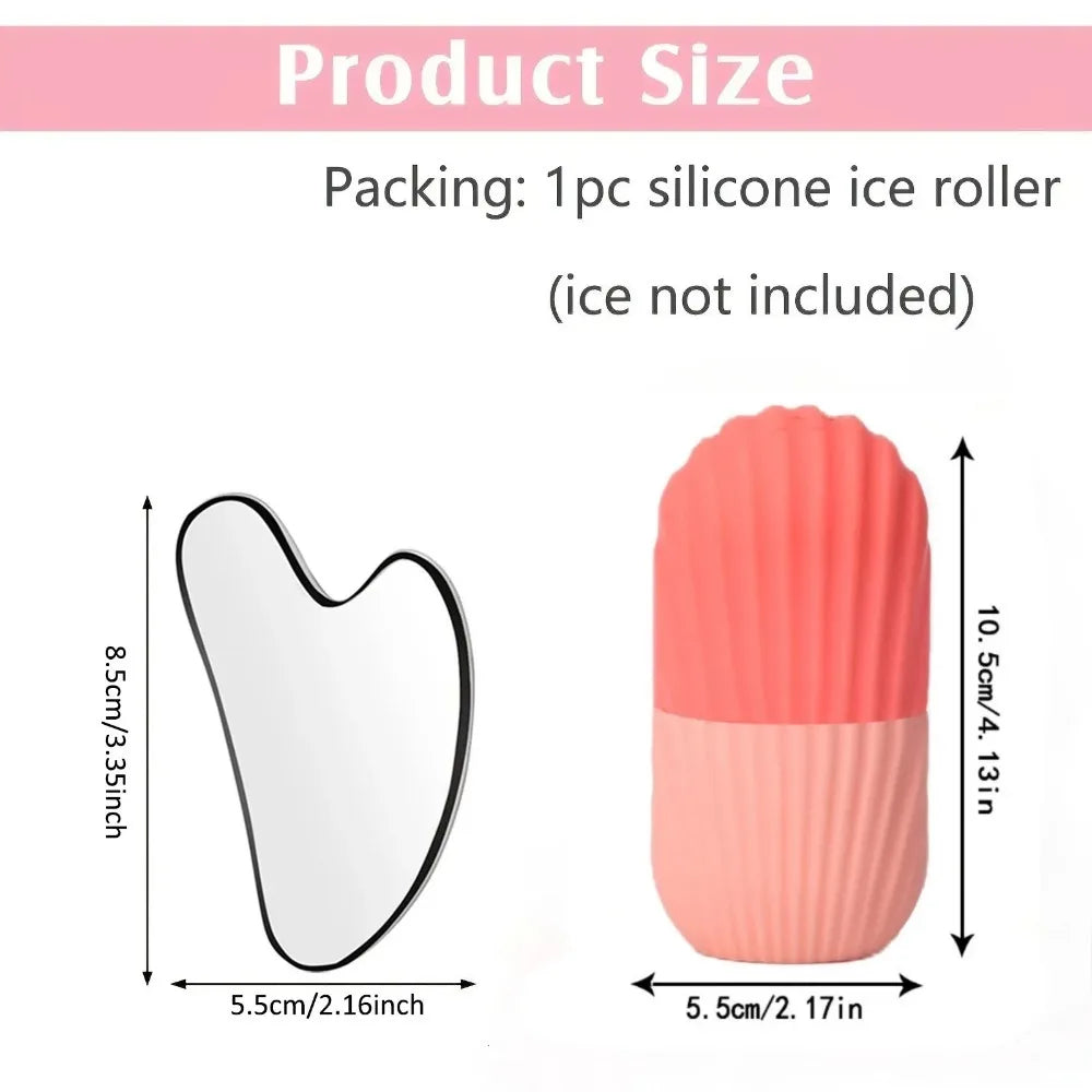 1/3PCS Ice Face Roller & Stainless Steel Gua Sha Board Set