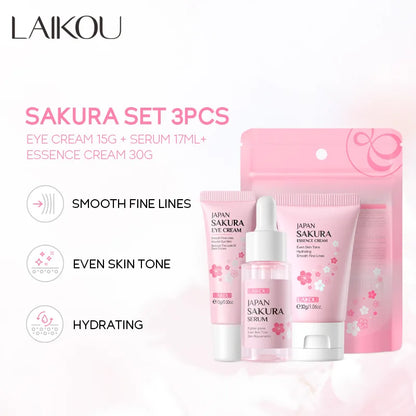 LAIKOU Vitamin C 24K Sakura Skincare Set – Face Cream, Serum & Eye Cream