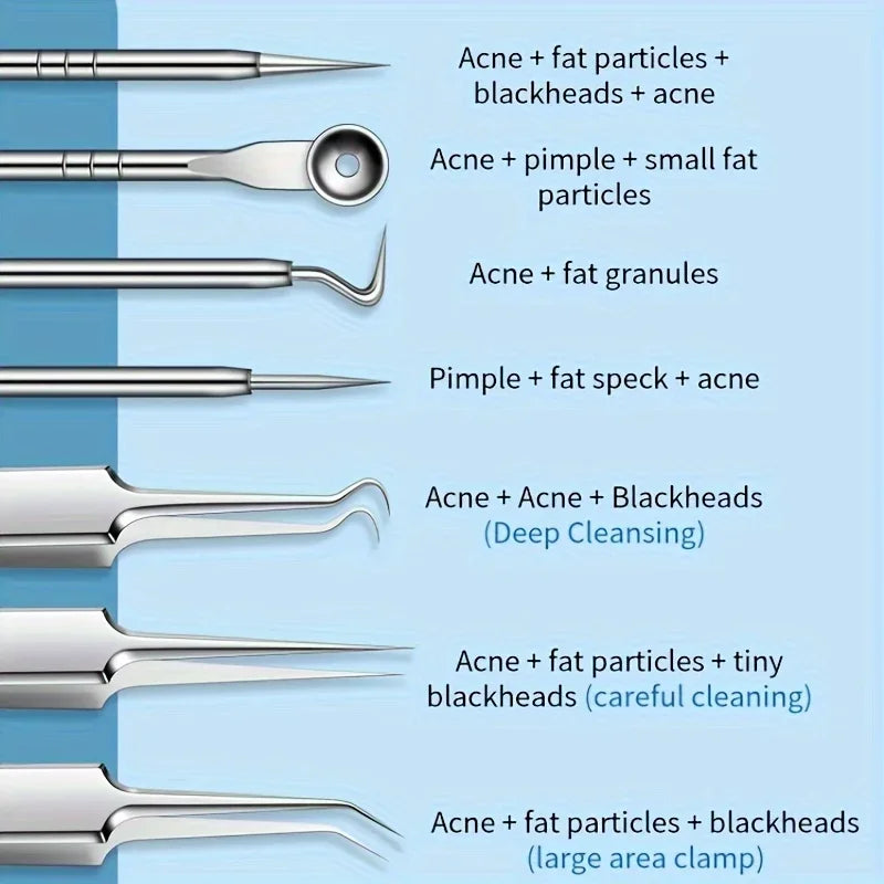 Stainless Steel Blackhead Removal Tool Set – Tweezers, Clips & Acne Needles for Facial Care