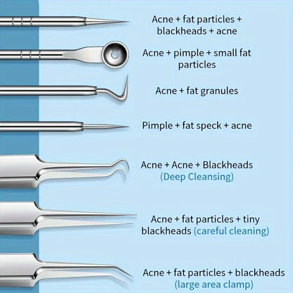 Stainless Steel Blackhead Removal Tool Set – Tweezers, Clips & Acne Needles for Facial Care
