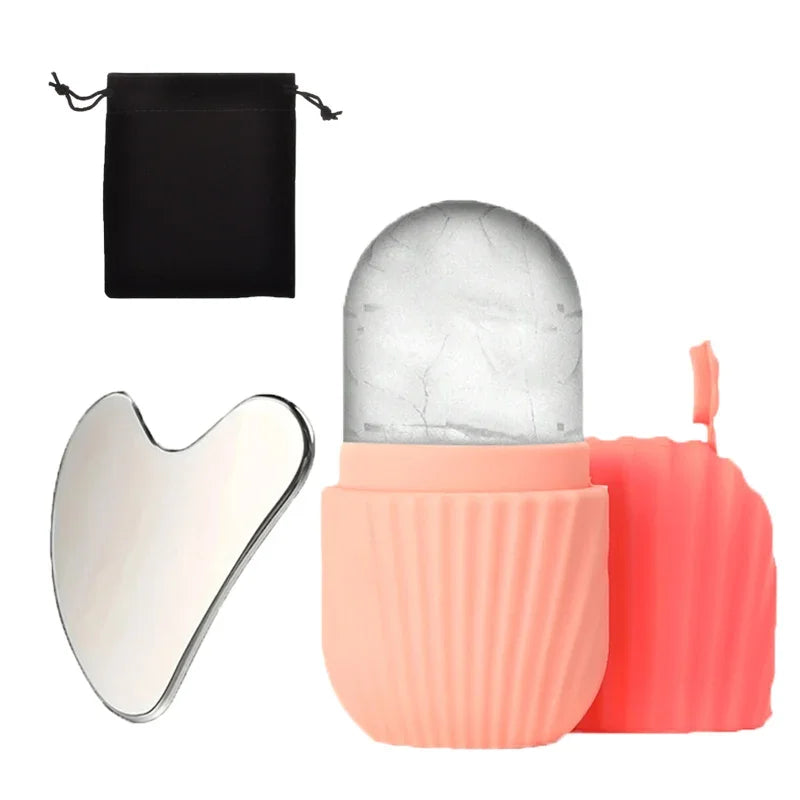 1/3PCS Ice Face Roller & Stainless Steel Gua Sha Board Set