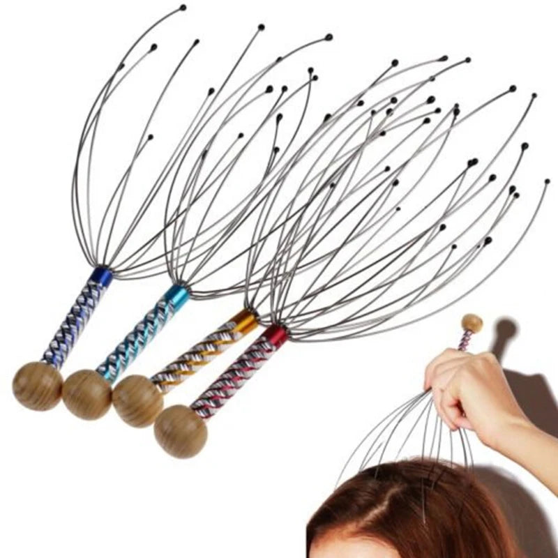 Wooden Handle Octopus Head Massager Scratch Scalp Relaxation Relief Body Massager Scratcher Relieves Tension Health Care Tools