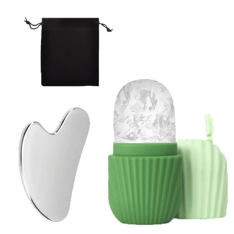 1/3PCS Ice Face Roller & Stainless Steel Gua Sha Board Set
