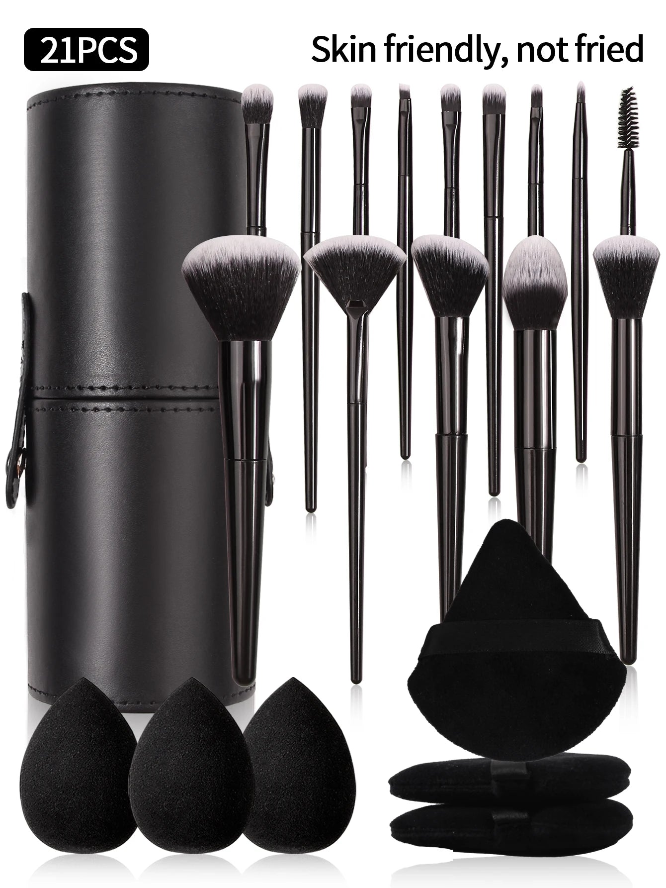 Black Professional Makeup Brush Set – Soft Foundation, Blush & Eyeshadow Brushes
