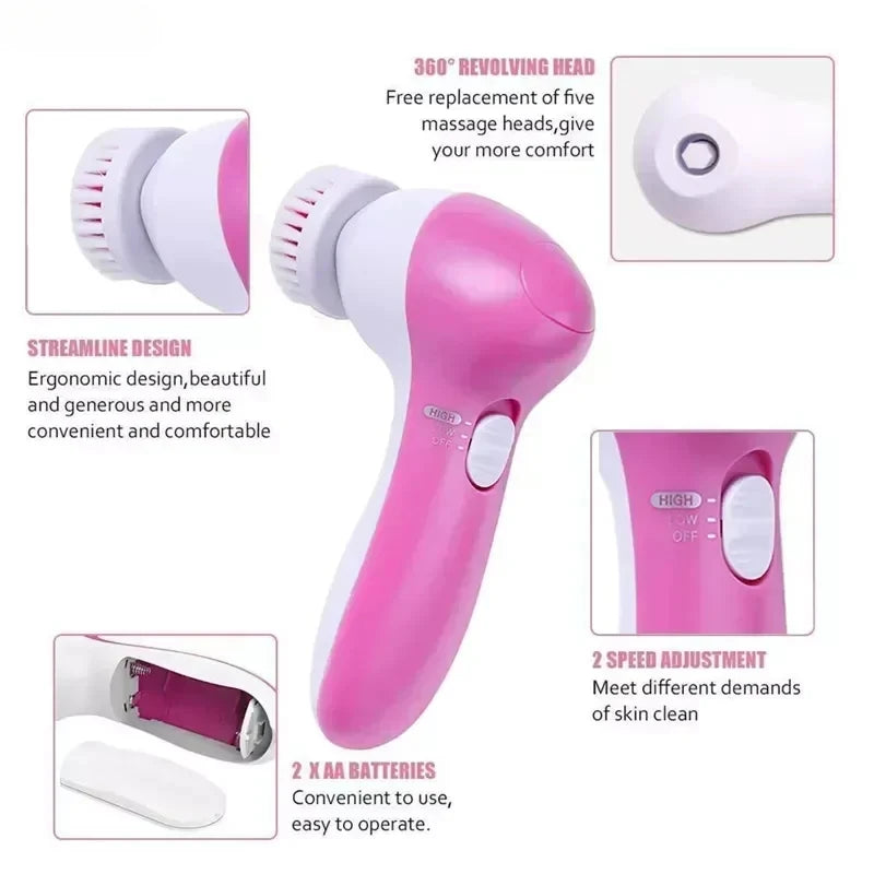 5-in-1 Electric Facial Cleansing Brush – Pore Cleaner & Massager